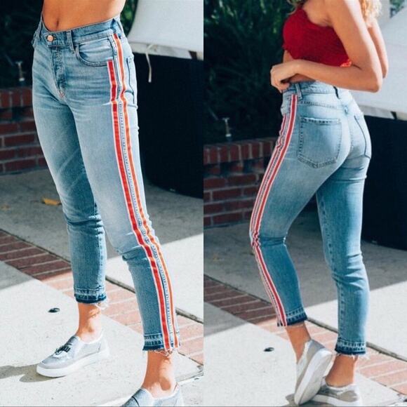 Revice | Ruby Tuesday Racer Stripe Raw Hem High Rise Jeans 26 - Picture 4 of 15